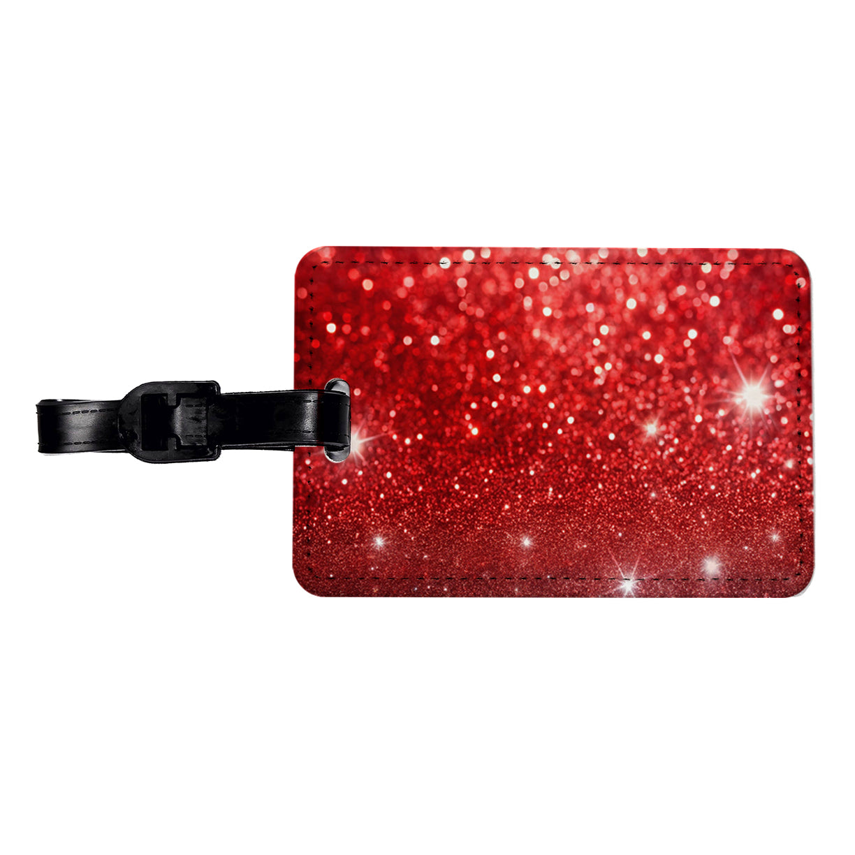 Red Faux Glitter Travel Faux Leather Luggage Tag