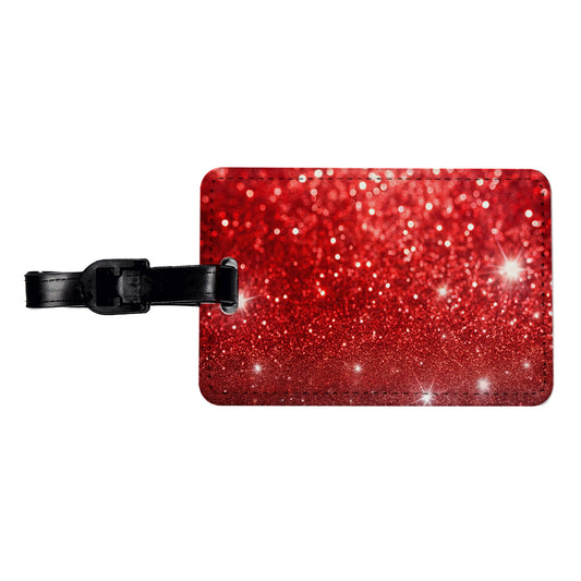 Red Faux Glitter Travel Faux Leather Luggage Tag