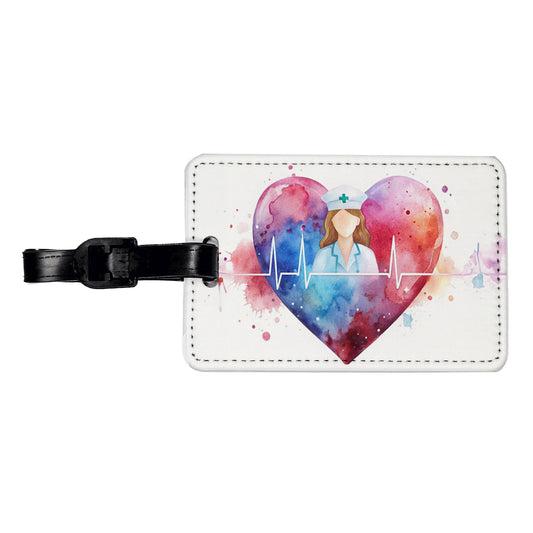 RN Nurse Life Pulse Heart Beat Watercolor Travel Faux Leather Luggage Tag