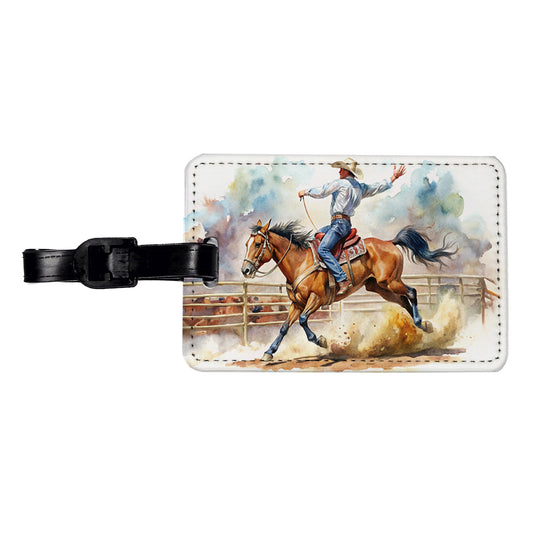 Rodeo Cowboy Horse Country Travel Faux Leather Luggage Tag