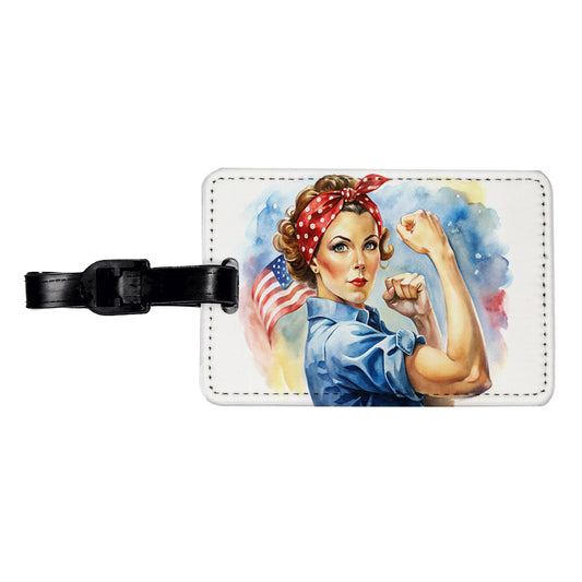 Rosie The Riveter Patriotic Watercolor Travel Faux Leather Luggage Tag