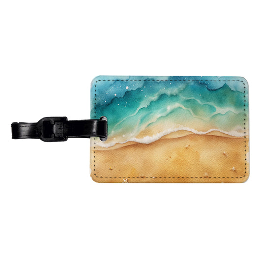 Sandy Tranquil Ocean Beach Travel Faux Leather Luggage Tag