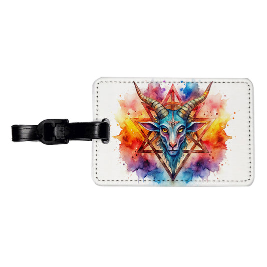 Satanic Pagan Goat Horns Pentagram Symbol Watercolor Travel Faux Leather Luggage Tag