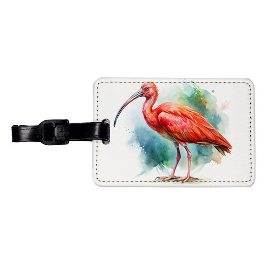 Scarlet Ibis Bird Watercolor Travel Faux Leather Luggage Tag
