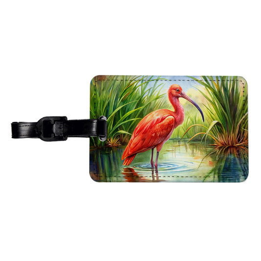 Scarlet Ibis In Marsh Bird Watercolor Travel Faux Leather Luggage Tag