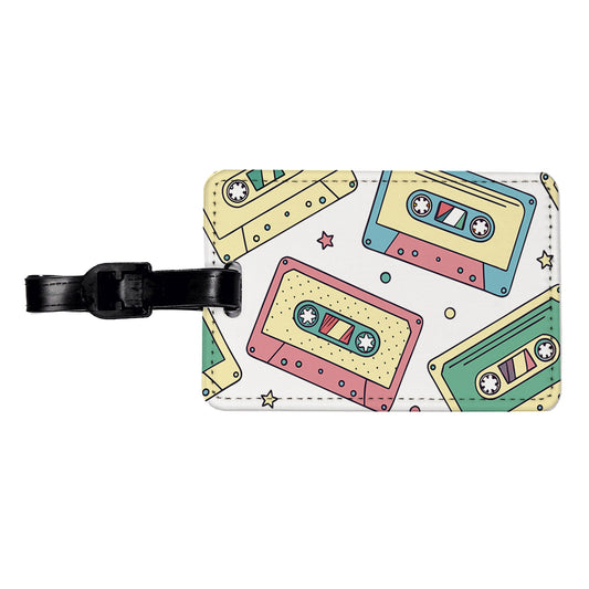 Scattered Cassette Tapes Travel Faux Leather Luggage Tag