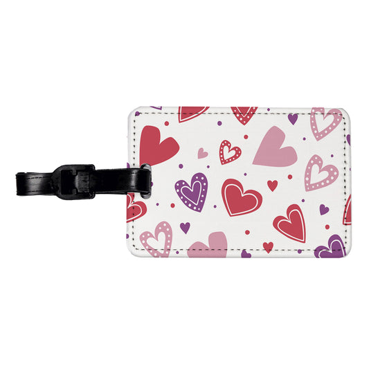 Scattered Hearts Bright Red Pink Purple Love Travel Faux Leather Luggage Tag