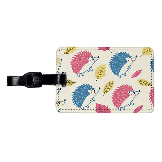 Scattered Hedgehogs Pink Blue Travel Faux Leather Luggage Tag