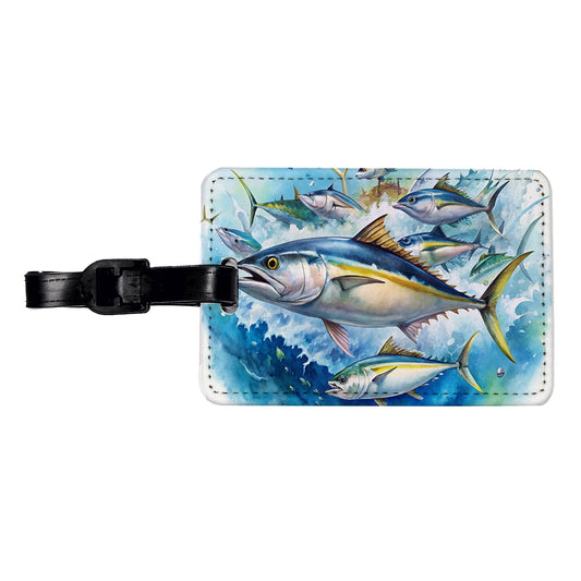 School Of Tuna Deep Sea Sport Fishing Watercolor Travel Faux Leather Luggage Tag
