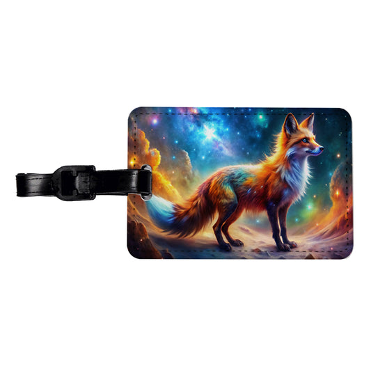 Sci-fi Fantasy Fox In Space Nebula Background Travel Faux Leather Luggage Tag