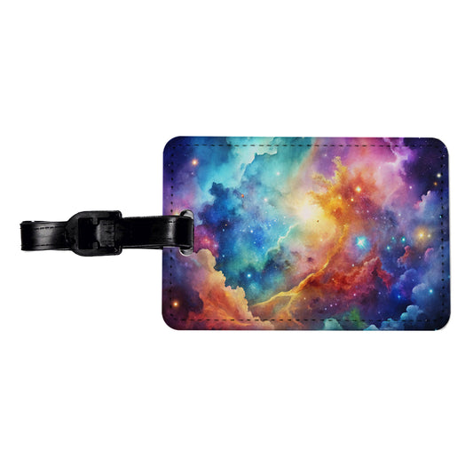 Sci-fi Fantasy Space Nebula Rainbow Watercolor Travel Faux Leather Luggage Tag