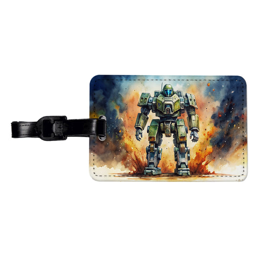 Sci-fi Giant Robot Warrior Mech Watercolor Travel Faux Leather Luggage Tag