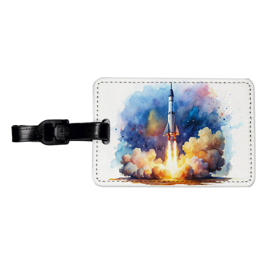 Sci-fi Missile Rocket Launch Watercolor Travel Faux Leather Luggage Tag