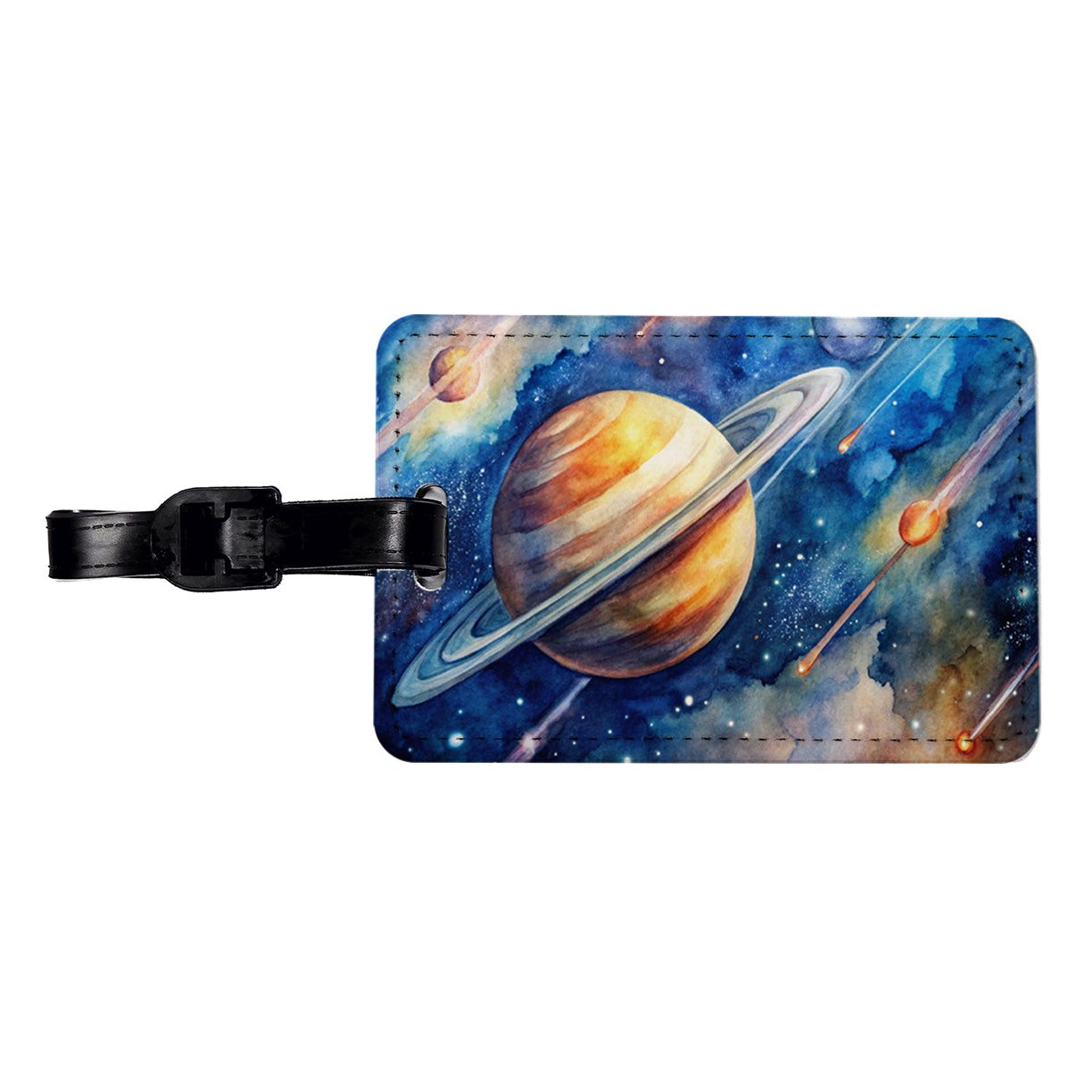 Sci-fi Planet Saturn Meteor Shower Travel Faux Leather Luggage Tag