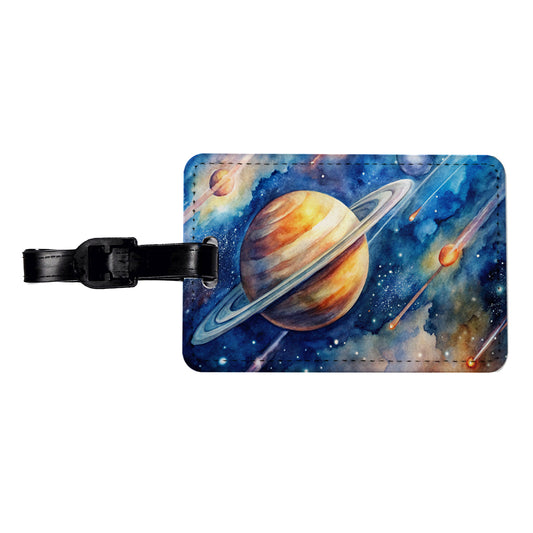 Sci-fi Planet Saturn Meteor Shower Travel Faux Leather Luggage Tag