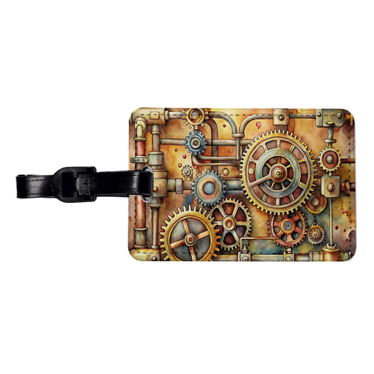 Sci-fi Steampunk Gears And Pipes Watercolor Travel Faux Leather Luggage Tag