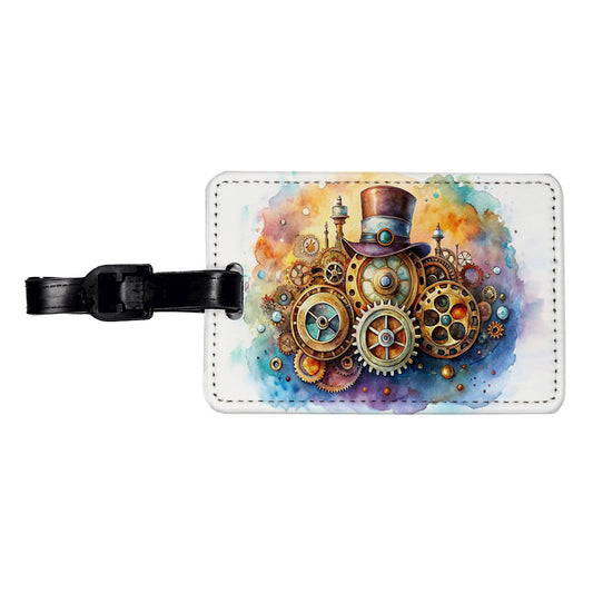 Sci-fi Steampunk Hat And Gears Watercolor Travel Faux Leather Luggage Tag