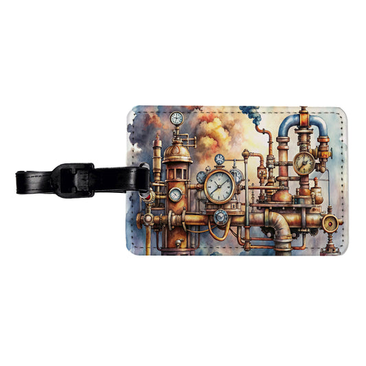 Sci-fi Steampunk Pipes Steam Gauges Watercolor Travel Faux Leather Luggage Tag