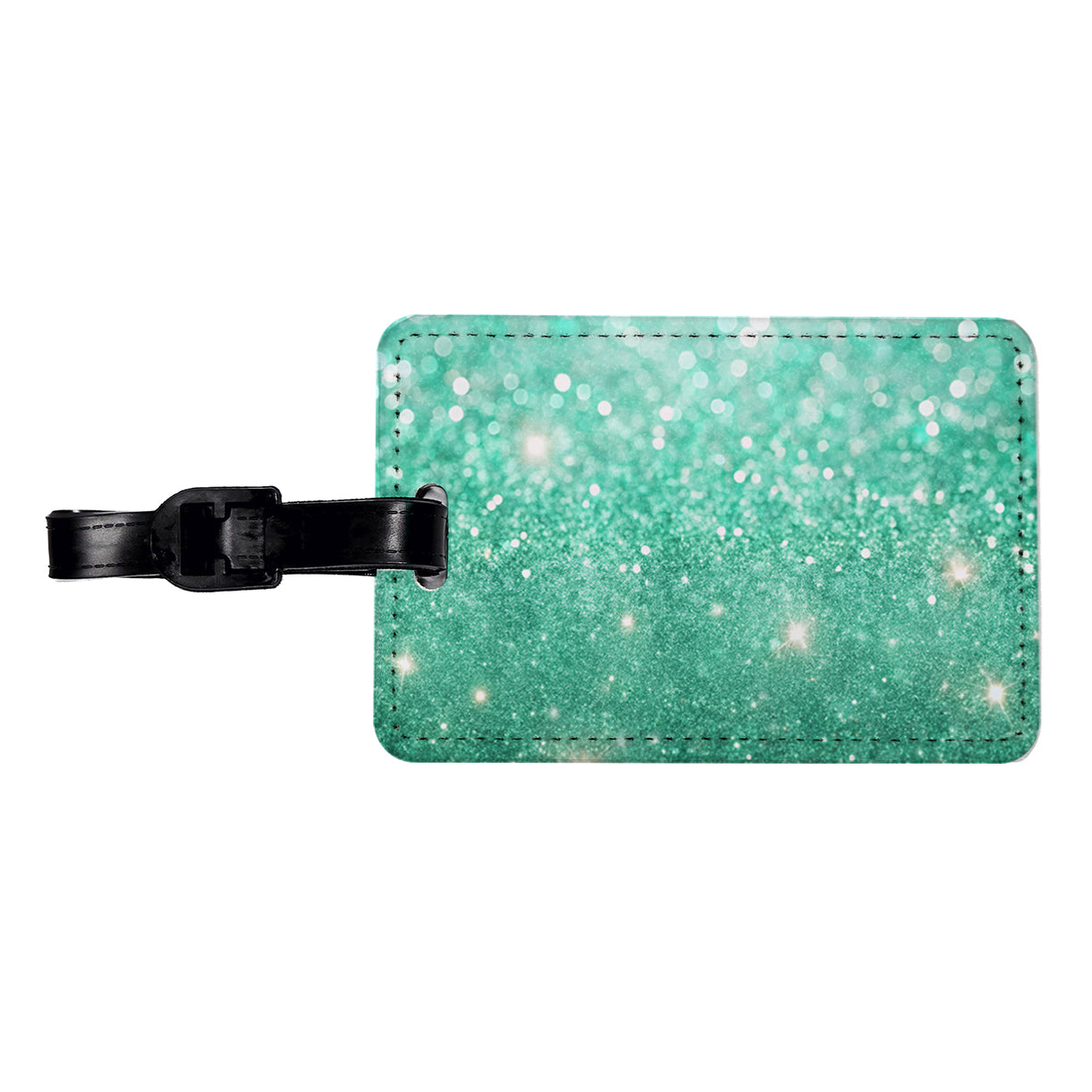 Sea Green Faux Glitter Travel Faux Leather Luggage Tag