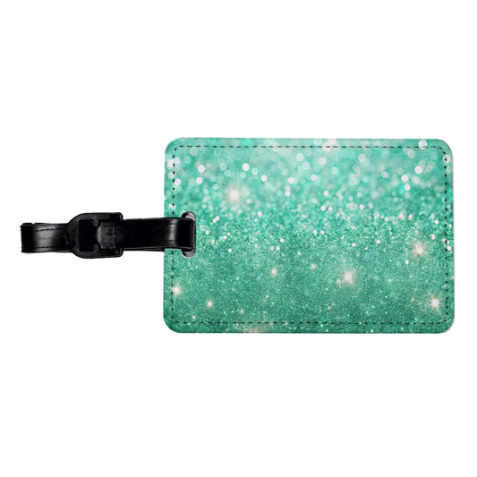 Sea Green Faux Glitter Travel Faux Leather Luggage Tag