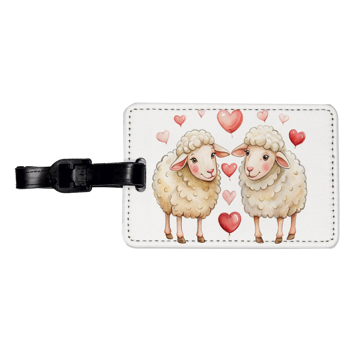 Sheep In Love With Hearts Valentine's Day Travel Faux Leather Luggage Tag