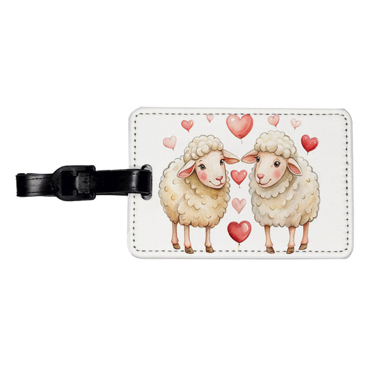 Sheep In Love With Hearts Valentine's Day Travel Faux Leather Luggage Tag