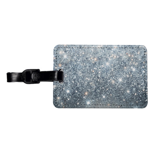Silver Faux Glitter Travel Faux Leather Luggage Tag