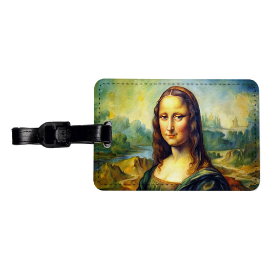 Simple Faux Mona Lisa Watercolor Painting Travel Faux Leather Luggage Tag