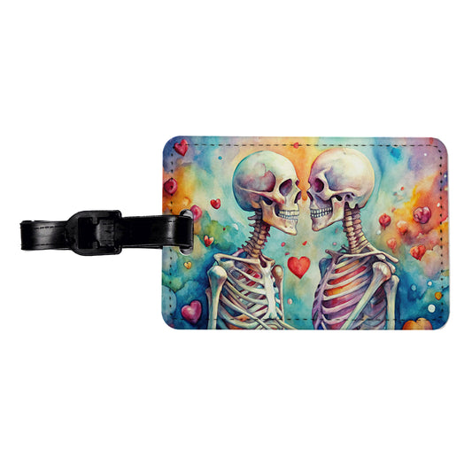 Skeletons In Love Hearts Valentine's Day Travel Faux Leather Luggage Tag
