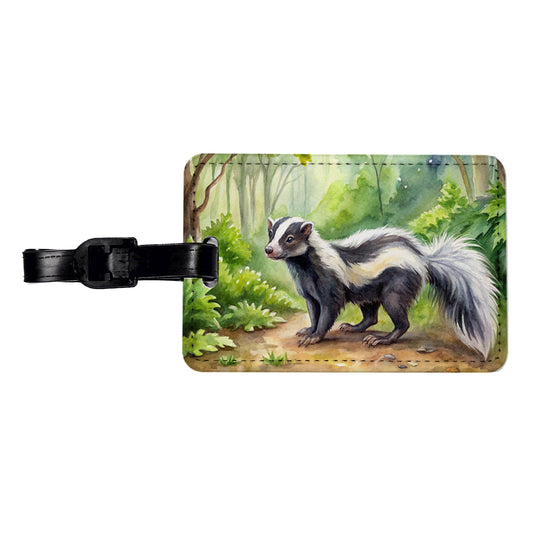 Skunk In The Forest Watercolor Travel Faux Leather Luggage Tag