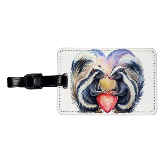 Skunks In Love Hearts Valentine's Day Travel Faux Leather Luggage Tag