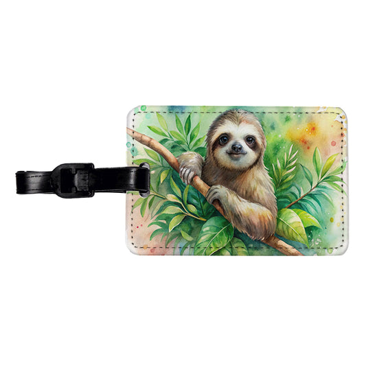 Sloth In A Tree Watercolor Travel Faux Leather Luggage Tag