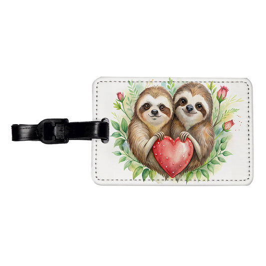 Sloths In Love Hearts Valentine's Day Travel Faux Leather Luggage Tag