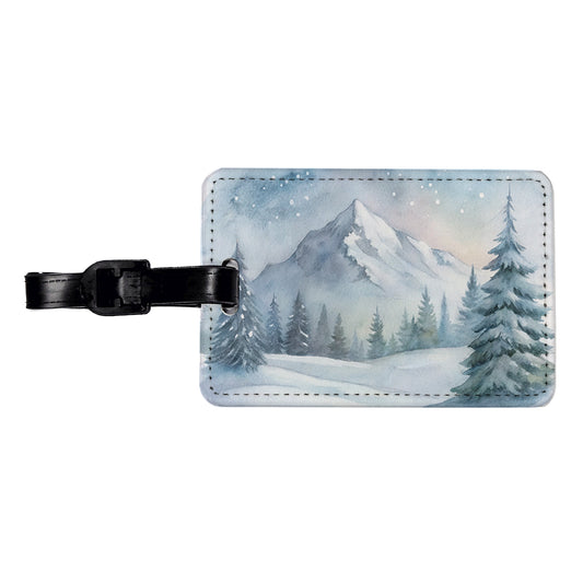 Snowy Wilderness Watercolor Travel Faux Leather Luggage Tag
