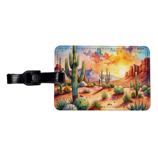 Southwest Desert Cactus Watercolor Travel Faux Leather Luggage Tag