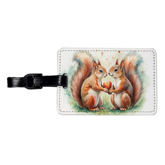Squirrels In Love Hearts Valentine's Day Travel Faux Leather Luggage Tag