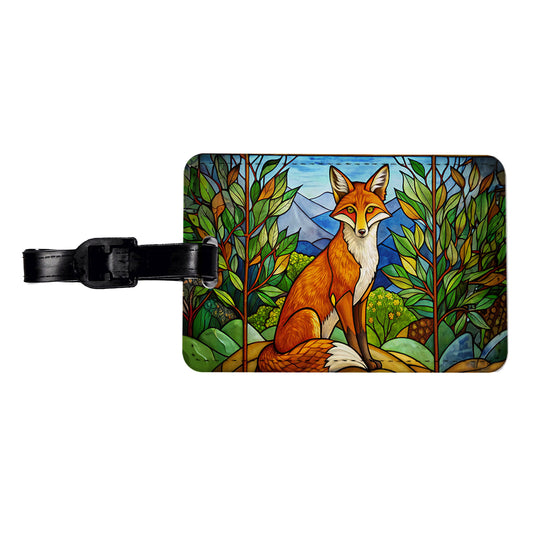 Stained Glass Fox Sitting Travel Faux Leather Luggage Tag