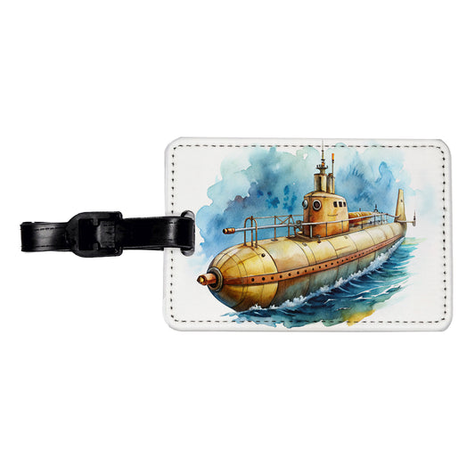 Steampunk Sci-fi Fantasy Retro Submarine Watercolor Travel Faux Leather Luggage Tag
