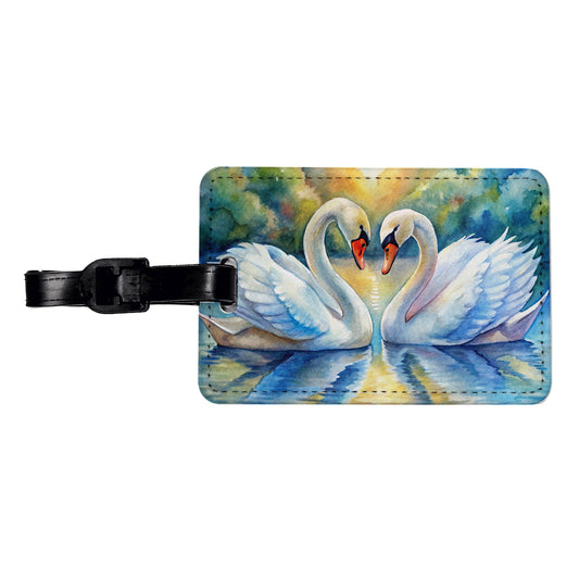 Swans In Love Valentine's Day Travel Faux Leather Luggage Tag
