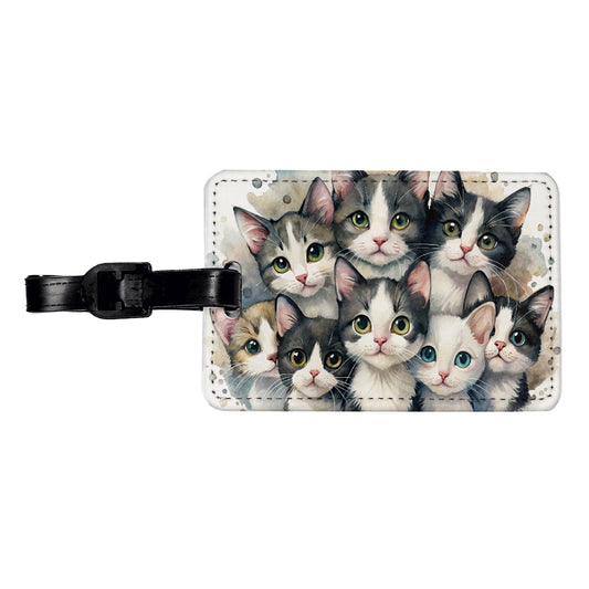 Sweet Black And White Cats Travel Faux Leather Luggage Tag