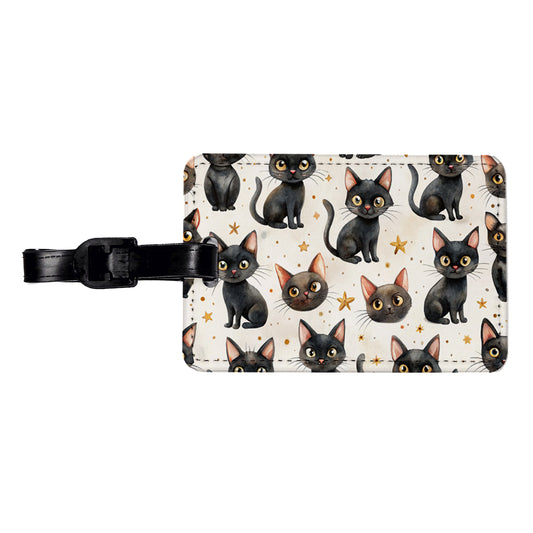 Sweet Black Cats Yellow Stars Travel Faux Leather Luggage Tag