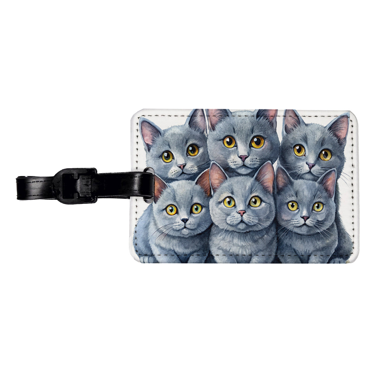 Sweet Chartreux Cats Travel Faux Leather Luggage Tag