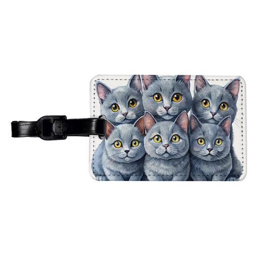 Sweet Chartreux Cats Travel Faux Leather Luggage Tag