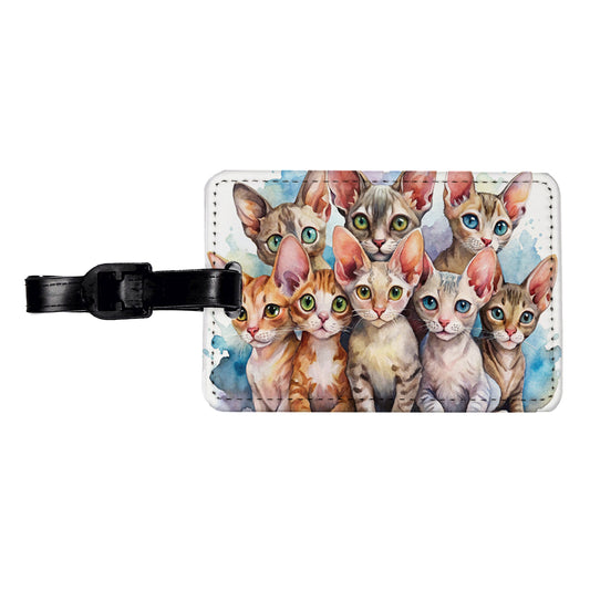 Sweet Devon Rex Cats Travel Faux Leather Luggage Tag