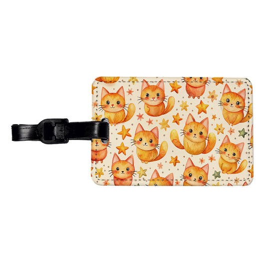 Sweet Orange Cats Yellow Stars Travel Faux Leather Luggage Tag