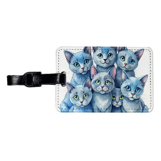 Sweet Russian Blue Cats Travel Faux Leather Luggage Tag
