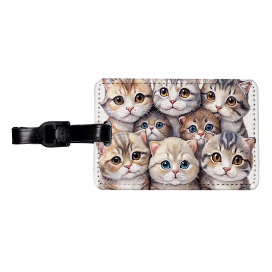 Sweet Scottish Fold Cats Travel Faux Leather Luggage Tag