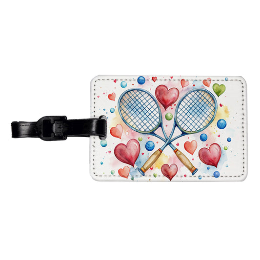 Tennis Rackets Crossed With Hearts Watercolor Travel Faux Leather Luggage Tag