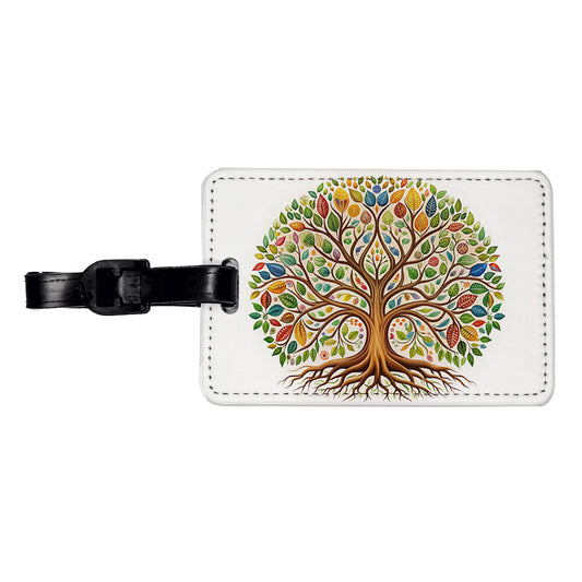 Tree Of Life Design With Multi-color Leaves Travel Faux Leather Luggage Tag