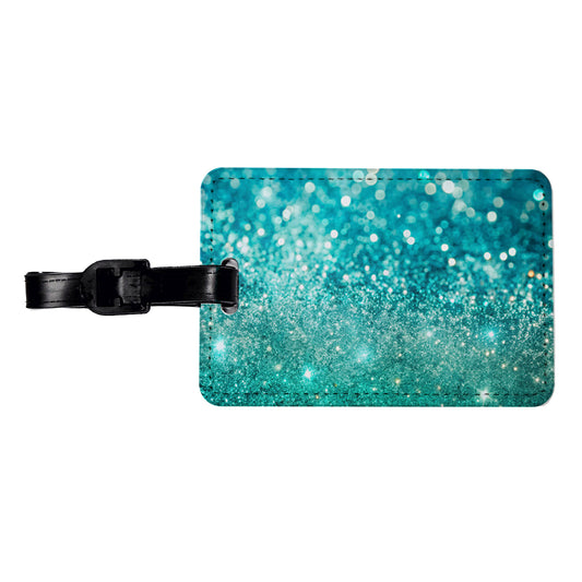 Turquoise Faux Glitter Travel Faux Leather Luggage Tag
